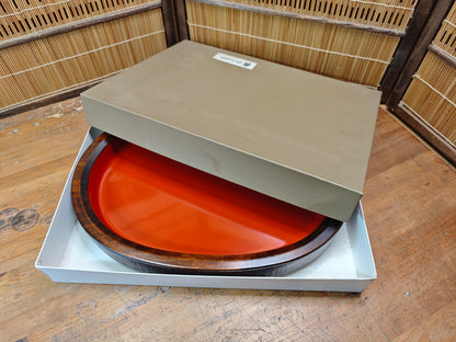 Japanese Vintage Keyaki Wood Oval Tray Lacquered Serving Tray Japan