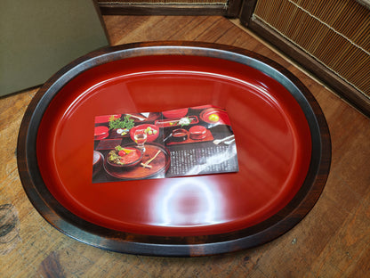 Japanese Vintage Keyaki Wood Oval Tray Lacquered Serving Tray Japan
