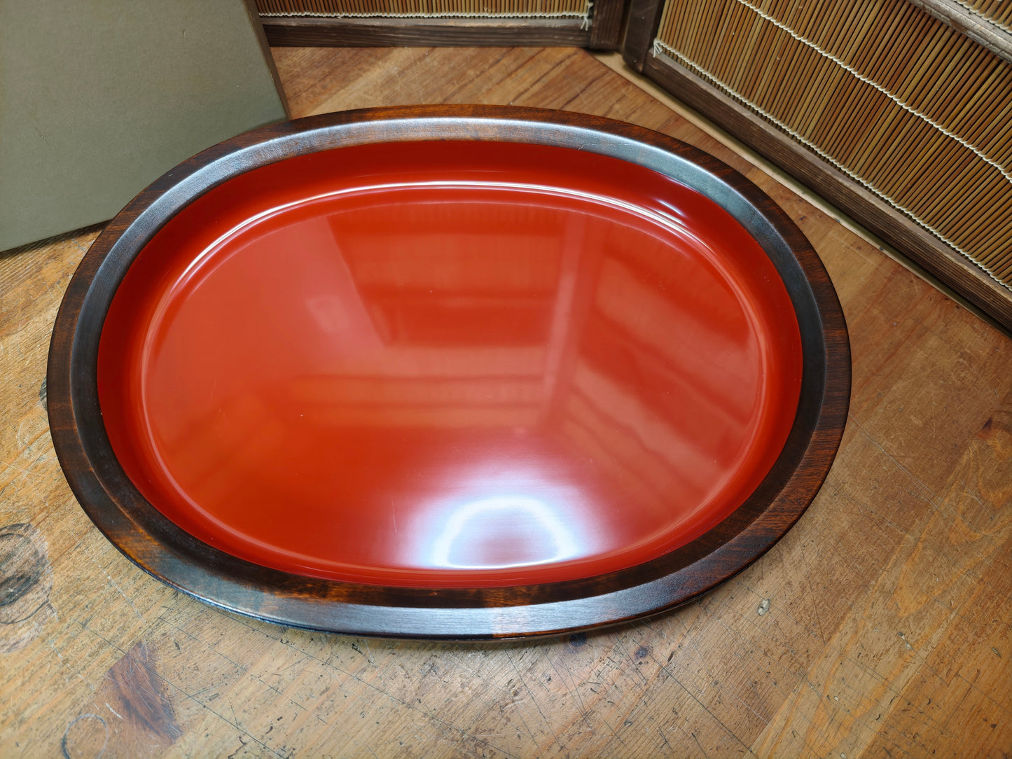 Japanese Vintage Keyaki Wood Oval Tray Lacquered Serving Tray Japan