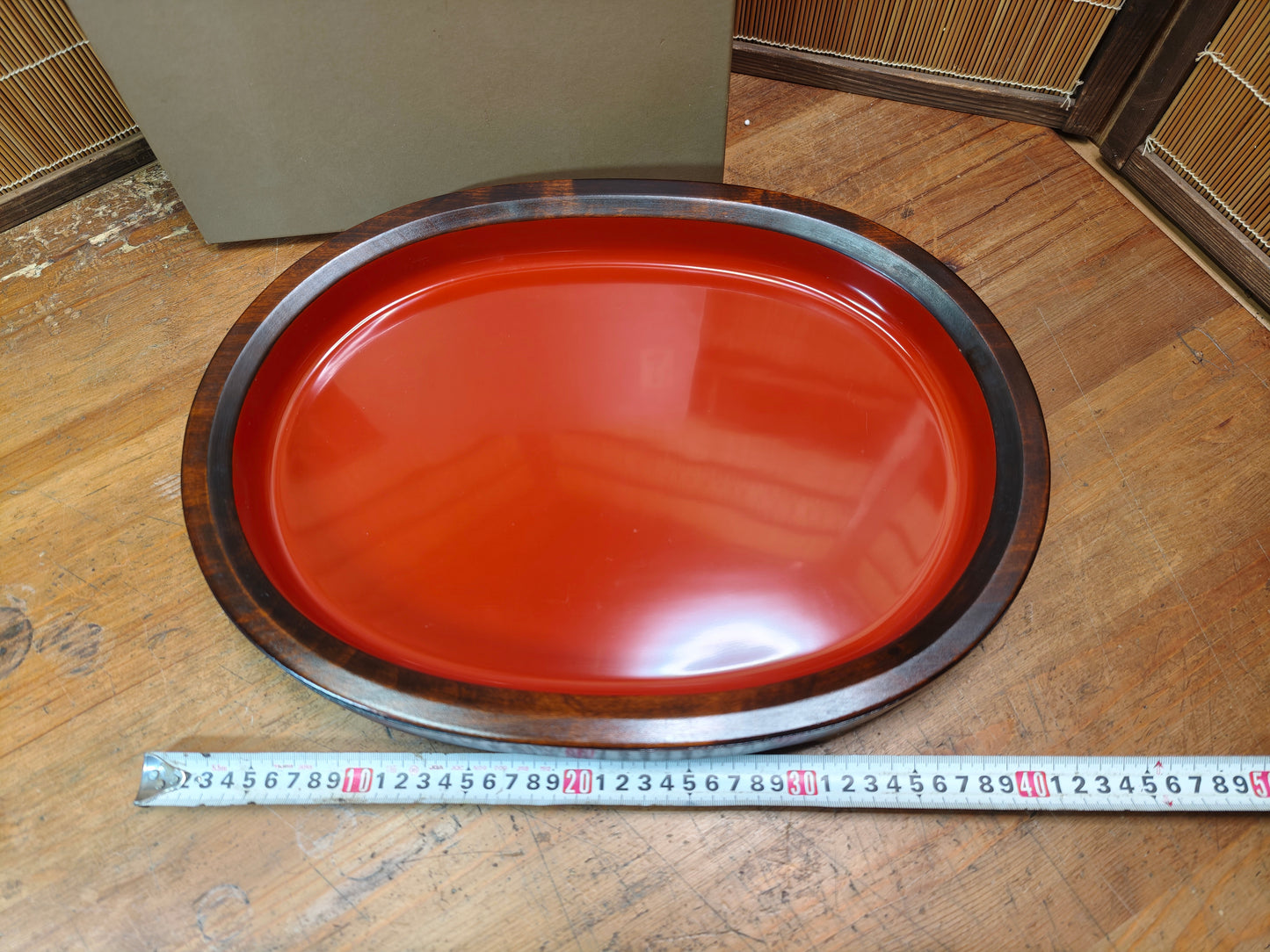 Japanese Vintage Keyaki Wood Oval Tray Lacquered Serving Tray Japan