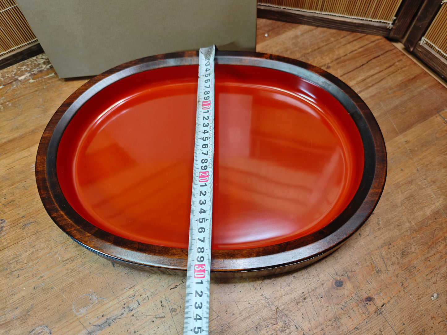 Japanese Vintage Keyaki Wood Oval Tray Lacquered Serving Tray Japan