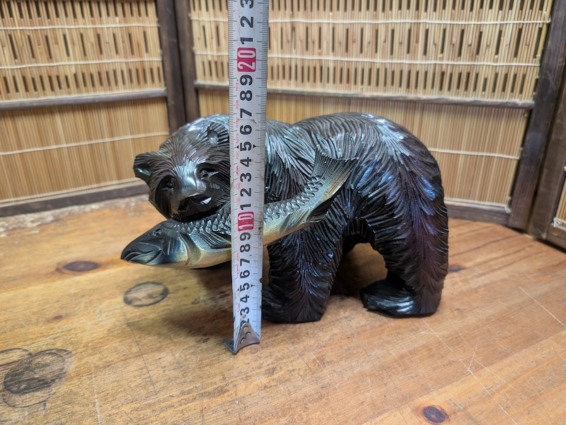 Japanese Vintage Kibori Kuma Bear Hand Carved Hokkaido Wood Folk Art Japan