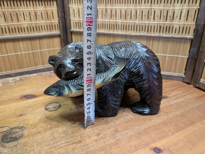 Japanese Vintage Kibori Kuma Bear Hand Carved Hokkaido Wood Folk Art Japan