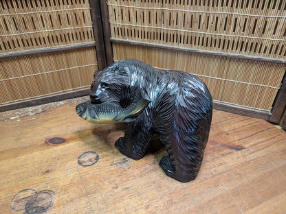 Japanese Vintage Kibori Kuma Bear Hand Carved Hokkaido Wood Folk Art Japan
