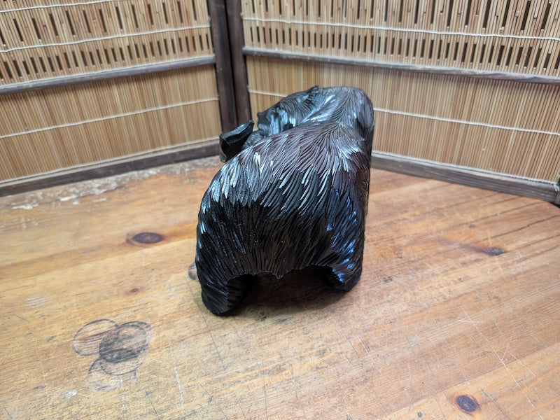 Japanese Vintage Kibori Kuma Bear Hand Carved Hokkaido Wood Folk Art Japan