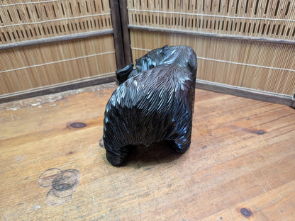 Japanese Vintage Kibori Kuma Bear Hand Carved Hokkaido Wood Folk Art Japan