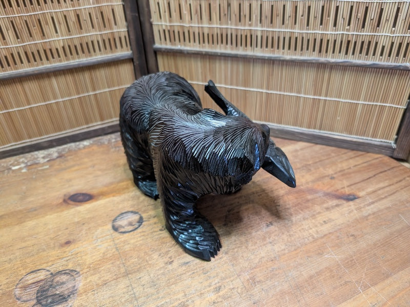 Japanese Vintage Kibori Kuma Bear Hand Carved Hokkaido Wood Folk Art Japan