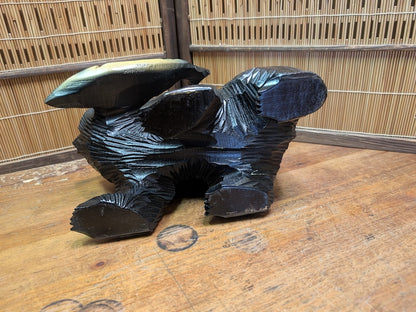 Japanese Vintage Kibori Kuma Bear Hand Carved Hokkaido Wood Folk Art Japan