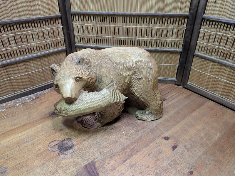 Japan Vintage Kibori Bear Hand Carved Hokkaido Folk Art Statue