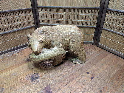Japan Vintage Kibori Bear Hand Carved Hokkaido Folk Art Statue