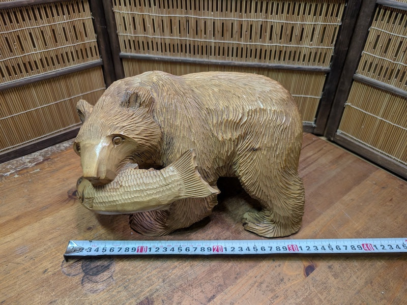 Japan Vintage Kibori Bear Hand Carved Hokkaido Folk Art Statue