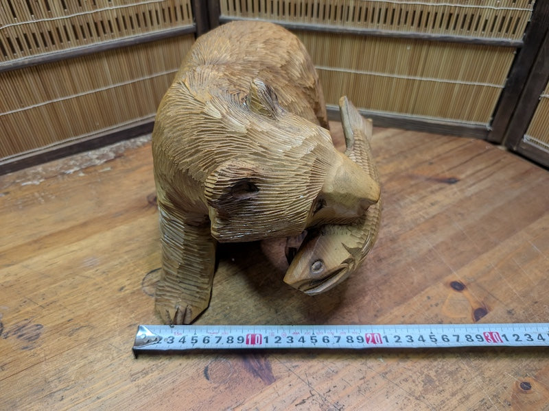 Japan Vintage Kibori Bear Hand Carved Hokkaido Folk Art Statue