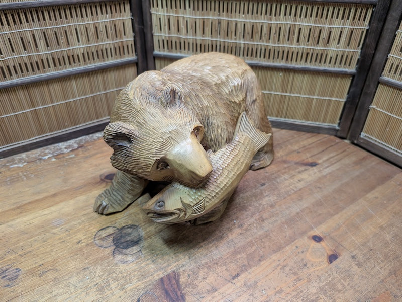 Japan Vintage Kibori Bear Hand Carved Hokkaido Folk Art Statue