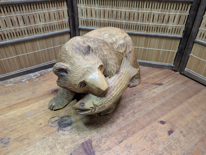 Japan Vintage Kibori Bear Hand Carved Hokkaido Folk Art Statue
