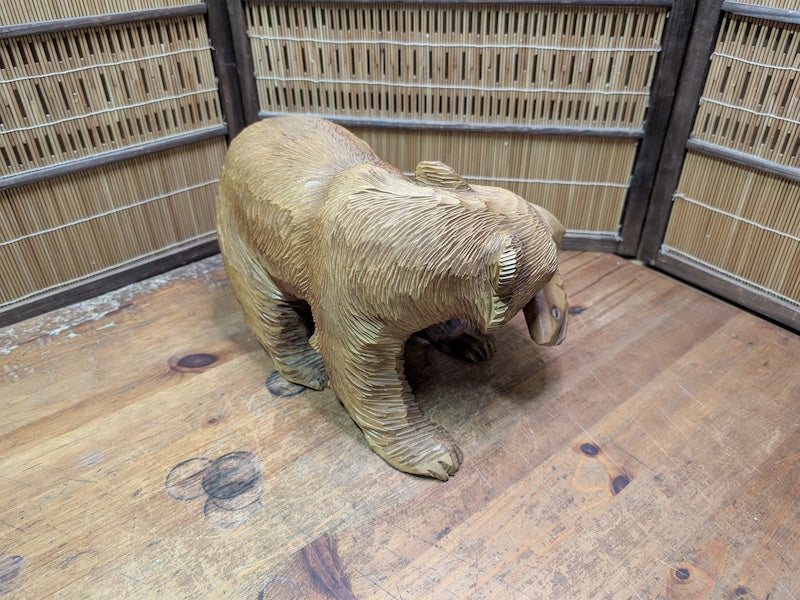 Japan Vintage Kibori Bear Hand Carved Hokkaido Folk Art Statue