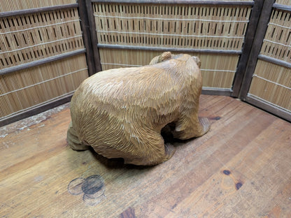 Japan Vintage Kibori Bear Hand Carved Hokkaido Folk Art Statue