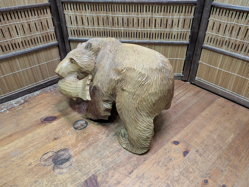 Japan Vintage Kibori Bear Hand Carved Hokkaido Folk Art Statue