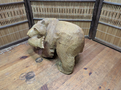 Japan Vintage Kibori Bear Hand Carved Hokkaido Folk Art Statue