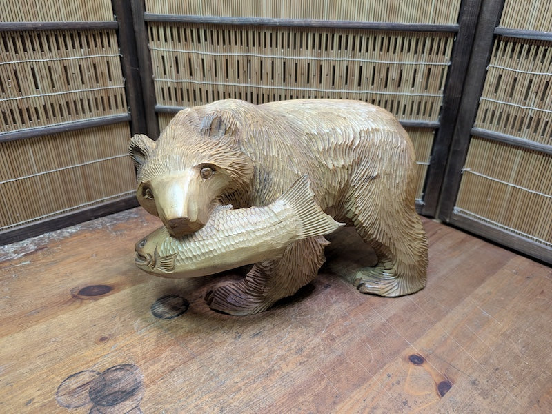 Japan Vintage Kibori Bear Hand Carved Hokkaido Folk Art Statue