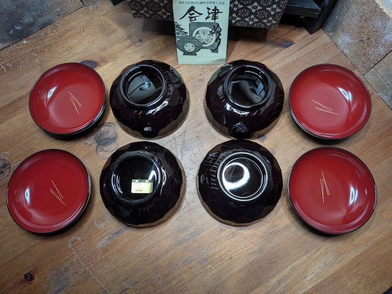 Japanese Lacquer Rice Bowls Set Unused with Box & Papers Handmade IWATAYA Japan