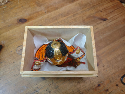Japanese Vintage 1980s Miniature Kabuto Samurai Helmet with Wooden Box