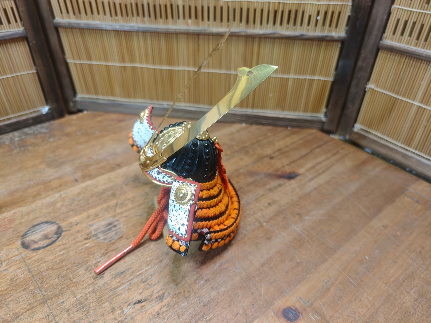 Japanese Vintage 1980s Miniature Kabuto Samurai Helmet with Wooden Box