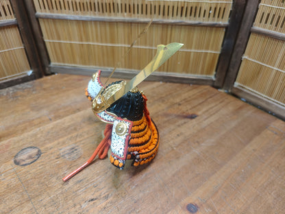 Japanese Vintage 1980s Miniature Kabuto Samurai Helmet with Wooden Box