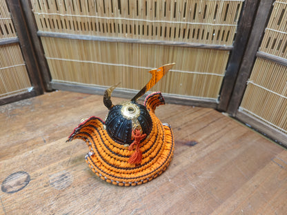 Japanese Vintage 1980s Miniature Kabuto Samurai Helmet with Wooden Box