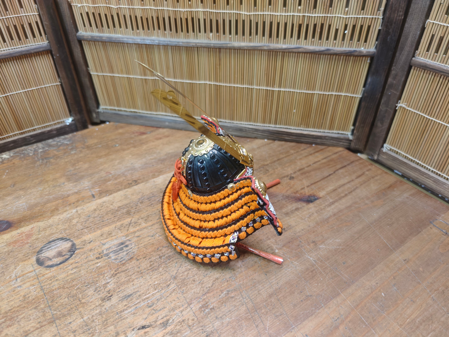 Japanese Vintage 1980s Miniature Kabuto Samurai Helmet with Wooden Box