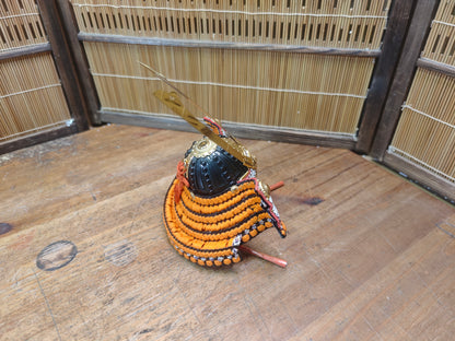 Japanese Vintage 1980s Miniature Kabuto Samurai Helmet with Wooden Box