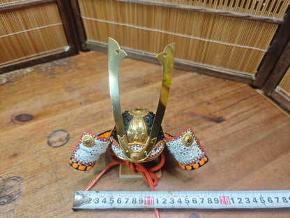 Japanese Vintage 1980s Miniature Kabuto Samurai Helmet with Wooden Box