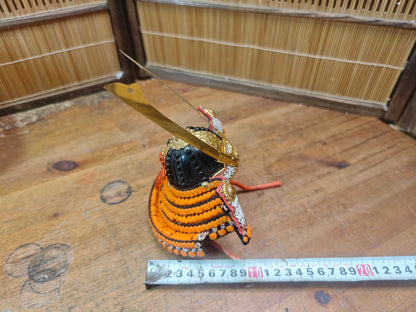 Japanese Vintage 1980s Miniature Kabuto Samurai Helmet with Wooden Box