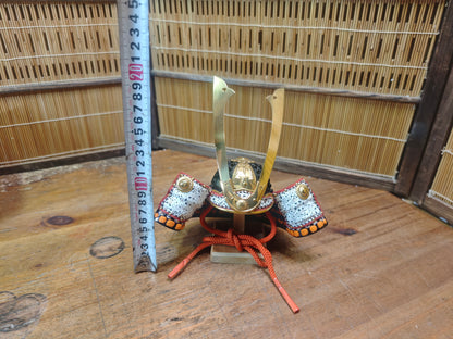 Japanese Vintage 1980s Miniature Kabuto Samurai Helmet with Wooden Box