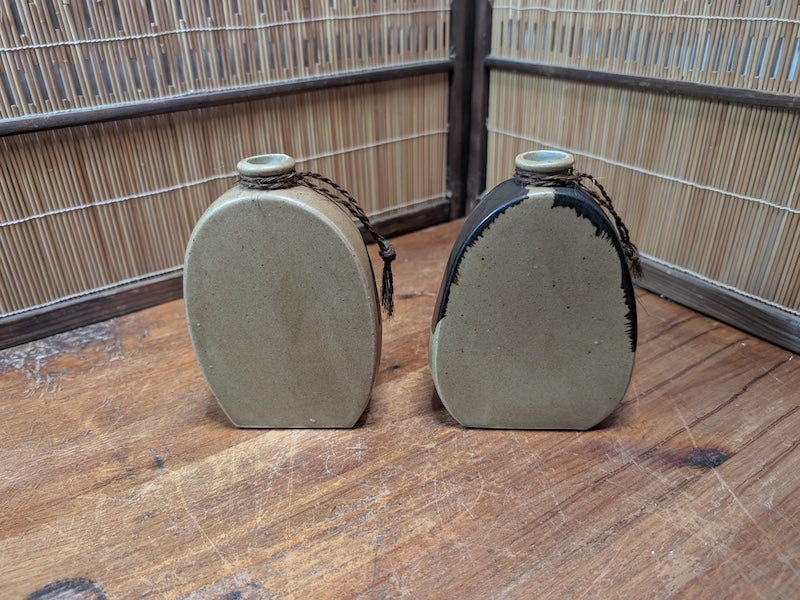 Japanese Vintage Sake Bin Set Otafuku Kagura Faces Ceramic Collectible