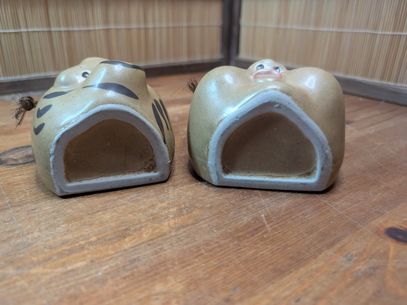 Japanese Vintage Sake Bin Set Otafuku Kagura Faces Ceramic Collectible