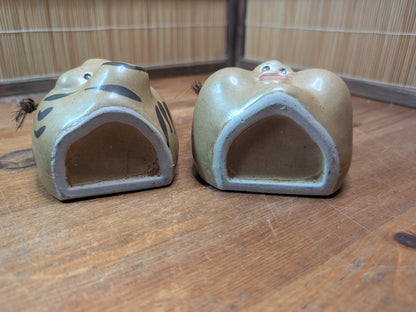 Japanese Vintage Sake Bin Set Otafuku Kagura Faces Ceramic Collectible