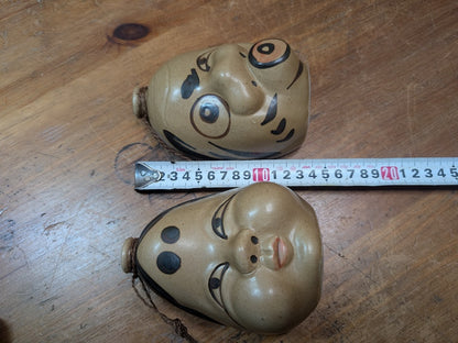 Japanese Vintage Sake Bin Set Otafuku Kagura Faces Ceramic Collectible