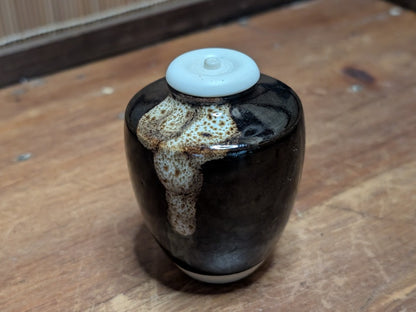Vintage Japanese Pottery Tea Caddy Chaire Kimono Cover Wooden Box