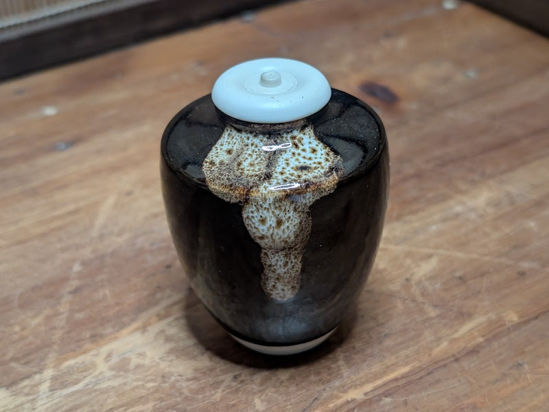 Vintage Japanese Pottery Tea Caddy Chaire Kimono Cover Wooden Box