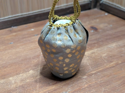 Vintage Japanese Pottery Tea Caddy Chaire Kimono Cover Wooden Box