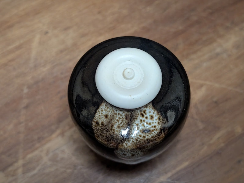 Vintage Japanese Pottery Tea Caddy Chaire Kimono Cover Wooden Box