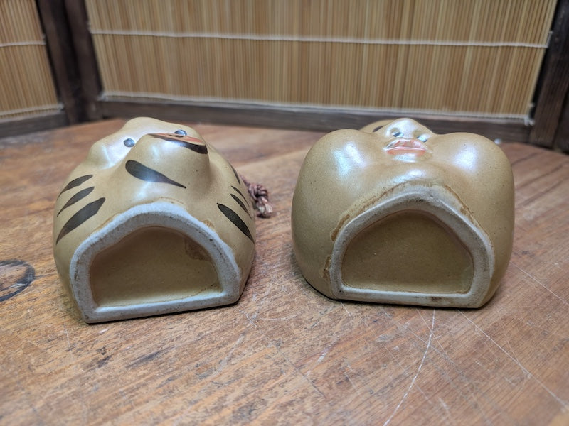 Vintage Japanese Sake Bin Set Otafuku Kagura Ceramic Collectible Pair