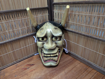 Signed Hannya Mask 1990 Japanese Noh Demon Wood Carving Vintage Wall Art
