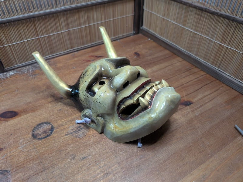 Signed Hannya Mask 1990 Japanese Noh Demon Wood Carving Vintage Wall Art