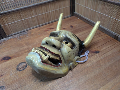 Signed Hannya Mask 1990 Japanese Noh Demon Wood Carving Vintage Wall Art