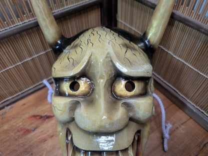 Signed Hannya Mask 1990 Japanese Noh Demon Wood Carving Vintage Wall Art