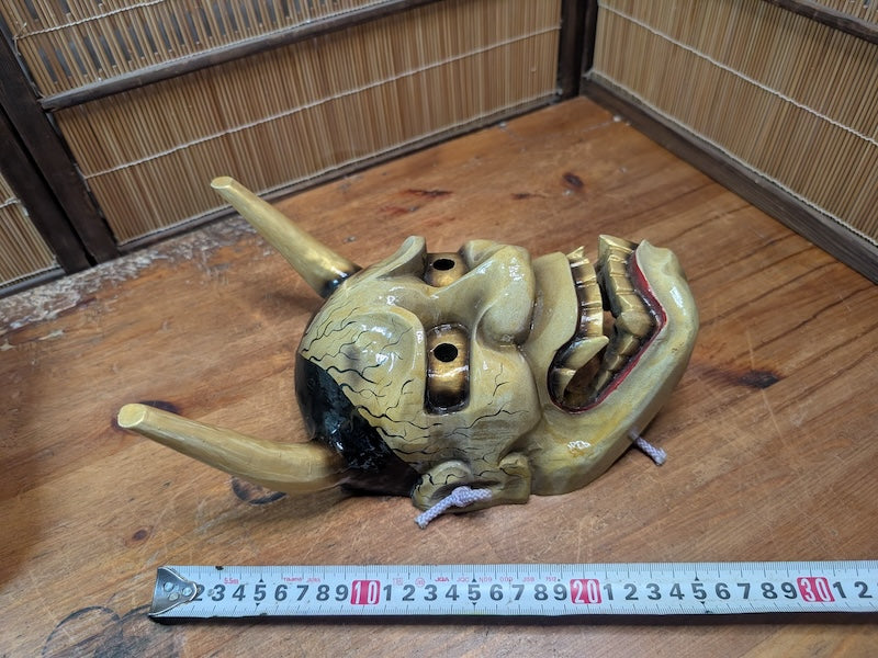 Signed Hannya Mask 1990 Japanese Noh Demon Wood Carving Vintage Wall Art