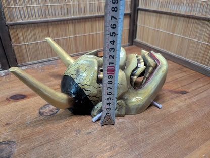 Signed Hannya Mask 1990 Japanese Noh Demon Wood Carving Vintage Wall Art