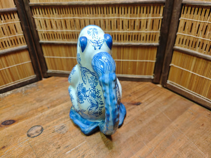 Vintage Blue White Frog Pitcher Ceramic Chinoiserie Gurgle Jug Japan