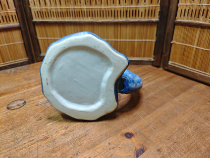 Vintage Blue White Frog Pitcher Ceramic Chinoiserie Gurgle Jug Japan